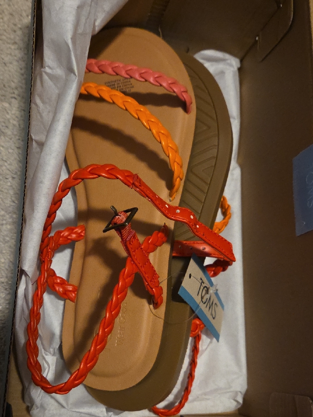 TOMS Kira Braided Strap Sandal in Coral, Orange & Red